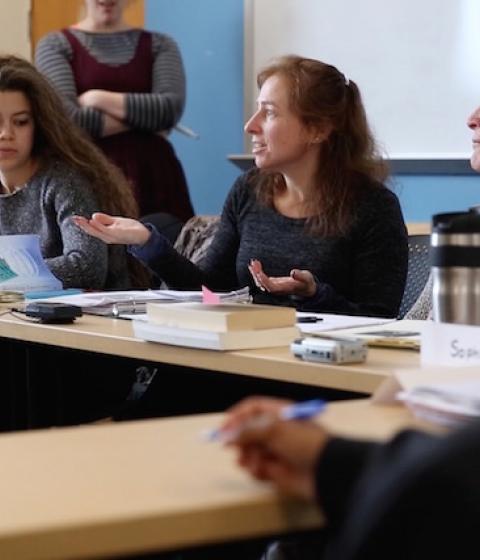 Pam Stone in class with students