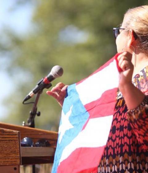 Hampshire College Staff Member Maria Cartagena at the College's walkout in support of Puerto Rico